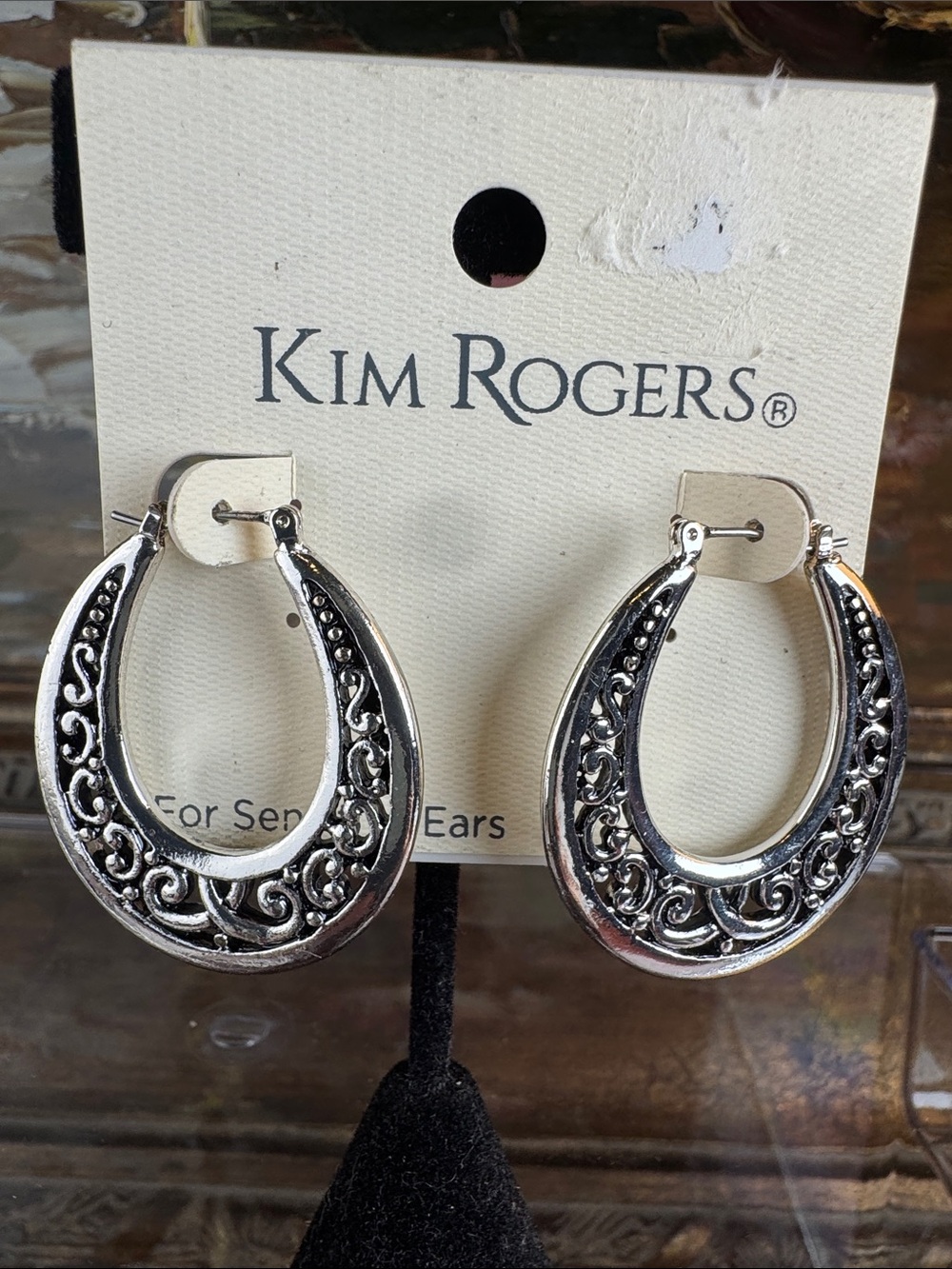 0616-Kim Rogers Silver-Tone Filigree Teardrop Hoop Earrings‎